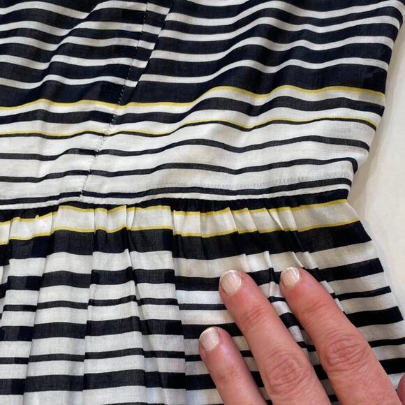 Talbots Cotton Navy, White, Yellow Stripe Sleeveless Full Dress, Size 10 - Picture 5 of 12